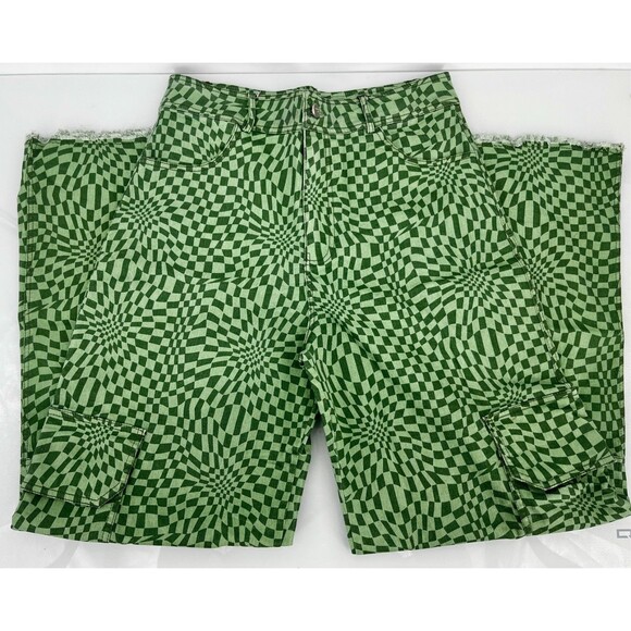 Women's Pants - miss love by Lala Green Checkered Flared Cargo Pants Size Medium - Picture 6 of 10